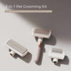 3-IN-1 Pet Grooming Kit with interchangeable brush heads for fur detangling, excess shedding, and furniture cleaning.