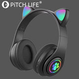 P91H,Cute Cat Ears BT Wireless Headphone Com Mic E Flash Light, Capacete De Música Estéreo LED, Fone De Ouvido Dobrável, Present