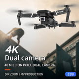 Professional Drone E88 4K Wide-Angle HD Camera Wifi Fpv Height Hold Foldable RC Quadrotor Helicopter Camera-Free Children'S Toys