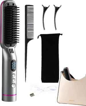 Cordless Straightener, Cordless Hair Brush USB Rechargeable, Straightening Brush 3 Temperature Levels, Styling Comb for Different Hair Types