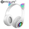 P91H,Cute Cat Ears BT Wireless Headphone Com Mic E Flash Light, Capacete De Música Estéreo LED, Fone De Ouvido Dobrável, Present