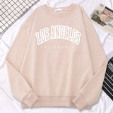 Street Trend Womens Pullovers Los Angeles California Letter Printing Hoodies Warm Fleece Sweatshirt Crewneck Soft Female Clothes