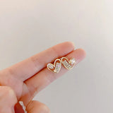 Gold Plated Heart Stud Earrings Shiny Zircon Earrings Metal Elegant Fashion Heart Jewelry, Romantic Female Couple Earrings