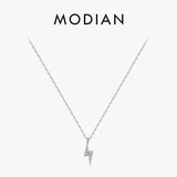 MODIAN 925 Sterling Silver Simple Lightning Pendant Necklace Stackable Trendy Neck Chain For Women Girls Party Fine Jewelry Gift