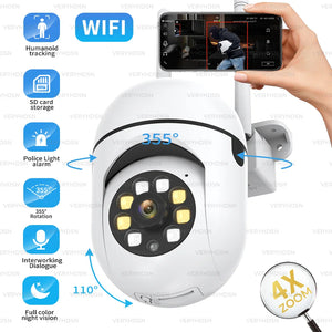 3MP WiFi IP Camera Surveillance Cameras Full Color Night Vision Security CCTV Outdoor Waterproof 4X Zoom Monitor Auto Tracking