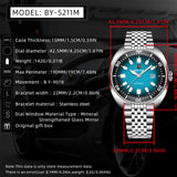 New BENYAR 42MM Tuna Men Mechanical Watch Luxury Stainless Steel Automatic Watch 50M Diving Luminous Watch for Men reloj hombre