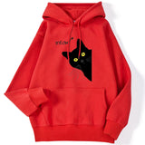 Winter Women Hoodies Meow Black Cat Printed Pullover Pocket Drop Sleeves Hoody Breathable Loose Sweatshirts Cute Ladies Clothes