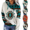 Autumn Winter Womens Casual Geometric Horse Print Long Sleeve Drawstring Pullover Tops Ethnic Style Hooded Sweatshirt 2023