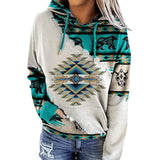 Autumn Winter Womens Casual Geometric Horse Print Long Sleeve Drawstring Pullover Tops Ethnic Style Hooded Sweatshirt 2023