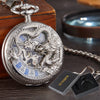 3D Dragon Mechanical Pocket Watch Fob Chain Luxury Steampunk Skeleton Engraved Roman Numeral Clock for Men Women Pocket Watches