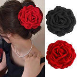 Elegant Fabric Rose Flower Hair Claws Women French Large Hair Clip Crab Clamp Fashion Headwear Shark Clip Girls Hair Accessories