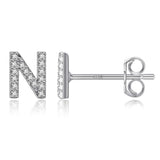 Simple Metal 925 Sterling Silver Ear Needle 26 Letters Small Earrings Zircon Exquisite Letter Earrings Cute Girls Jewelry Gifts