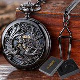 3D Dragon Mechanical Pocket Watch Fob Chain Luxury Steampunk Skeleton Engraved Roman Numeral Clock for Men Women Pocket Watches