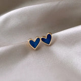 New Korean Sweet Cute Heart Stud Earrings for Women Girl Fashion Blue Glaze Aesthetic Geometric Earrings Minimalist Jewelry Gift