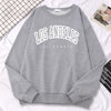 Street Trend Womens Pullovers Los Angeles California Letter Printing Hoodies Warm Fleece Sweatshirt Crewneck Soft Female Clothes