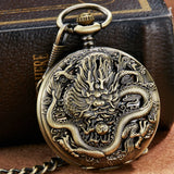 3D Dragon Mechanical Pocket Watch Fob Chain Luxury Steampunk Skeleton Engraved Roman Numeral Clock for Men Women Pocket Watches