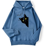 Winter Women Hoodies Meow Black Cat Printed Pullover Pocket Drop Sleeves Hoody Breathable Loose Sweatshirts Cute Ladies Clothes