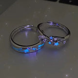 Luminous Blue Green Light Star Ring Glow In Dark Fluorescent Heart Ring Women Men Couple Finger Rings Jewelry Adjustable