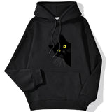 Winter Women Hoodies Meow Black Cat Printed Pullover Pocket Drop Sleeves Hoody Breathable Loose Sweatshirts Cute Ladies Clothes