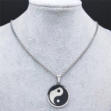 Yin Yang Gossip Necklace for Women/Men Stainless Steel Silver Color Ba Gua Taichi Chain Jewelry collar acero inoxidable N3615S02