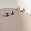 New Korean Sweet Cute Heart Stud Earrings for Women Girl Fashion Blue Glaze Aesthetic Geometric Earrings Minimalist Jewelry Gift