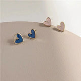 New Korean Sweet Cute Heart Stud Earrings for Women Girl Fashion Blue Glaze Aesthetic Geometric Earrings Minimalist Jewelry Gift