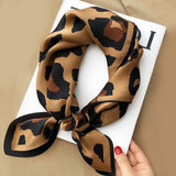 70cm Leopard Print Silk Scarf for Women Imitation Silk Scarfs Fashionable and Versatile Headwear Clothing Square Scarf