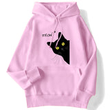 Winter Women Hoodies Meow Black Cat Printed Pullover Pocket Drop Sleeves Hoody Breathable Loose Sweatshirts Cute Ladies Clothes