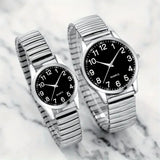 2PCS black alloy Arabic numerals for men and women Elastic elastic band quartz watch set Lovers watch gift set