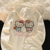 2024 New Sanrio Hello Kitty Jacket 2000s Zip Hoodie White Sweatshirt Young Women Fall Winter Kawaii Lolita Jacket Student Tops