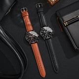 2PCs/Set Men's Watch Set Classic Versatile Fashion Casual Style Quartz Leather Watch Sport Style Business Watch Box not included