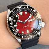 Tandorio Design Red Dial Lume NH36 Mechanical Swim Watch For Men Date Weekday Display 3.8 Crown 200M Waterproof 41mm