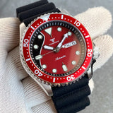 Tandorio Design Red Dial Lume NH36 Mechanical Swim Watch For Men Date Weekday Display 3.8 Crown 200M Waterproof 41mm