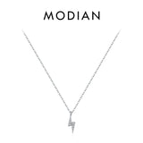 MODIAN 925 Sterling Silver Simple Lightning Pendant Necklace Stackable Trendy Neck Chain For Women Girls Party Fine Jewelry Gift