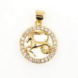 Lucky Zodiac Sign Pendant Charm Twelve Constellation Gold Plated Zircon Cancer Virgo Scorpio For Women DIY Necklace Fine Jewelry