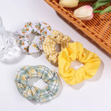 Women Lady Female LatticePrint Ponytail Holder Hair Rope Girls Headwear Yellow Scrunchies Hairs Ties