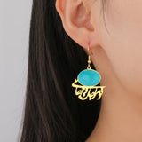 Dawapara Turquoise Persian Calligraphy Dangle Earrings Parsi Farsi Poem Hollow Out Pendantstainless Steel Jewelry Iran Gift