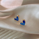 New Korean Sweet Cute Heart Stud Earrings for Women Girl Fashion Blue Glaze Aesthetic Geometric Earrings Minimalist Jewelry Gift