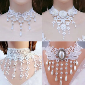 lace necklace choker women neckband Accessories White Lace Necklace Choker Women's Clavicle Chain Tassel Colla lace collar