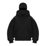 Y2k Retro Fashion Double Layer Hoodies Hip Hop Ninja Street Zipper Hoodie Balaclava Gothic Autumn Winter Tracksuit Sweatshirt