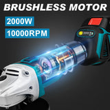 Gisam 125MM Brushless Electric Angle Grinder Variable Speed M14 Cutting Machine Woodworking Power Tool for Makita 18v Battery