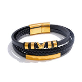 Yhpup Fashion Black Leather Layered Men Bracelet Bangle Stainless Steel Arrivals Popular Jewelry Accessories Waterproof