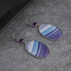 Oval Shape Purple Turquoise Decor Dangle Earrings Retro Bohemian Style Zinc Alloy Silver Plated Jewelry Female Gift