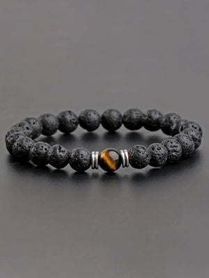 OAIITE Men's Lava Stone Bracelet Drop Essential Oil Bead Bracelet Semi Precious Stone Crystal Bracelet Perfect Gift for Couple