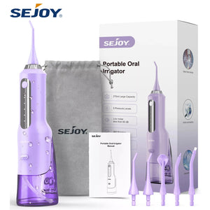 Sejoy Water Dental Flosser Oral Irrigator 8 Jet Tips 5 Modes IPX7 Waterproof  Portable Cordless Teeth Cleaner for Home&Travel