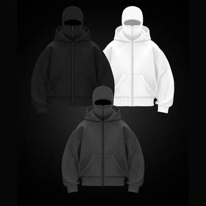 Y2k Retro Fashion Double Layer Hoodies Hip Hop Ninja Street Zipper Hoodie Balaclava Gothic Autumn Winter Tracksuit Sweatshirt