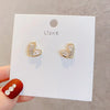 Gold Plated Heart Stud Earrings Shiny Zircon Earrings Metal Elegant Fashion Heart Jewelry, Romantic Female Couple Earrings