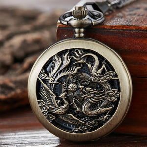 3D Dragon Mechanical Pocket Watch Fob Chain Luxury Steampunk Skeleton Engraved Roman Numeral Clock for Men Women Pocket Watches