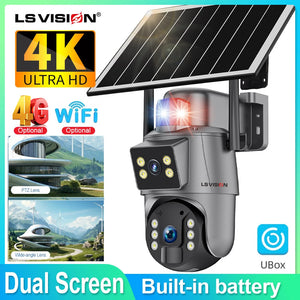 LS VISION UBOX Dual Lens 4G Camera Solar PIR Human Detection Night Vision Waterproof Wifi Security Camara 8MP 4K Battery IP Cam