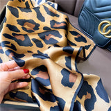 70cm Leopard Print Silk Scarf for Women Imitation Silk Scarfs Fashionable and Versatile Headwear Clothing Square Scarf